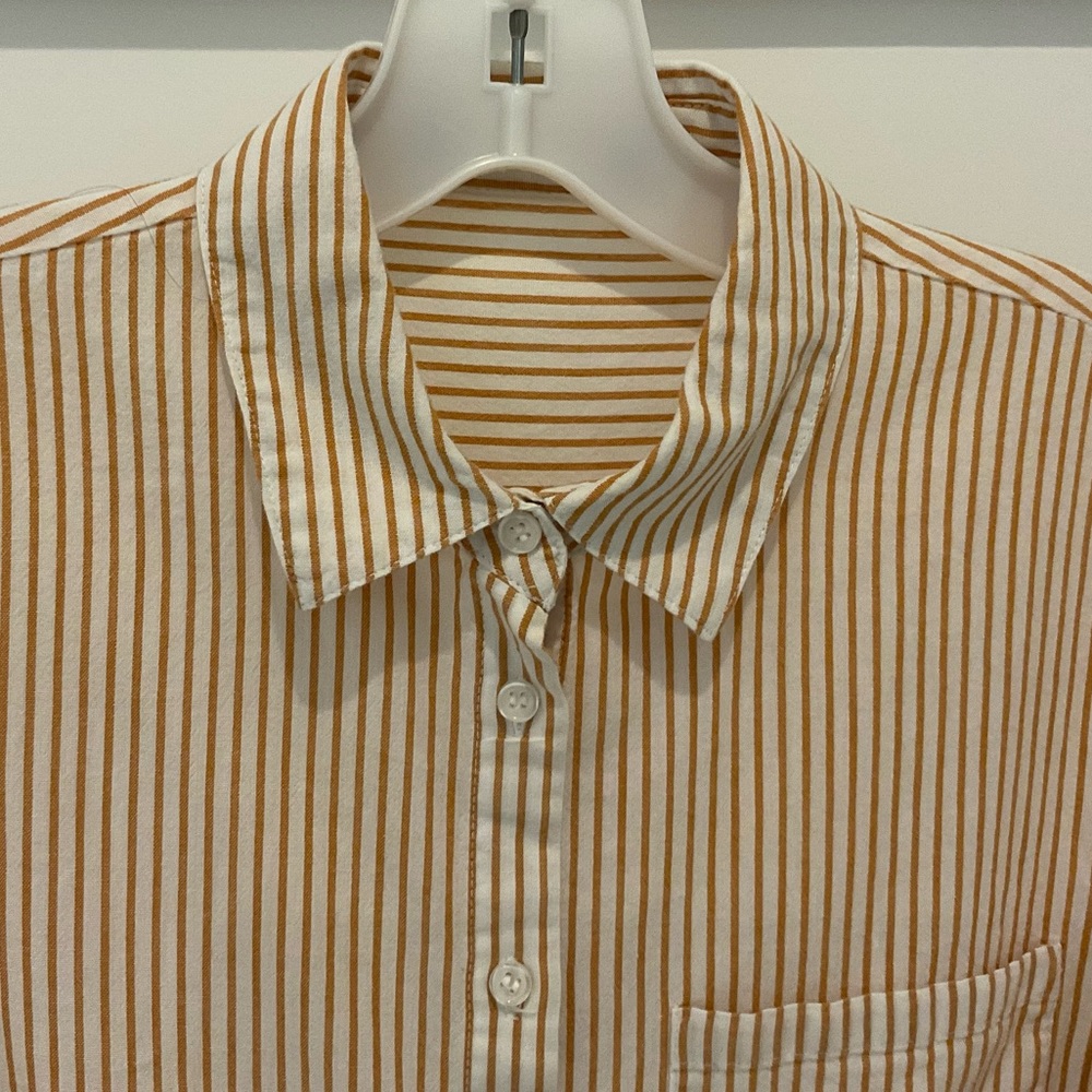 Mustard Gold and White Striped Button Down Oxford Shirt Small